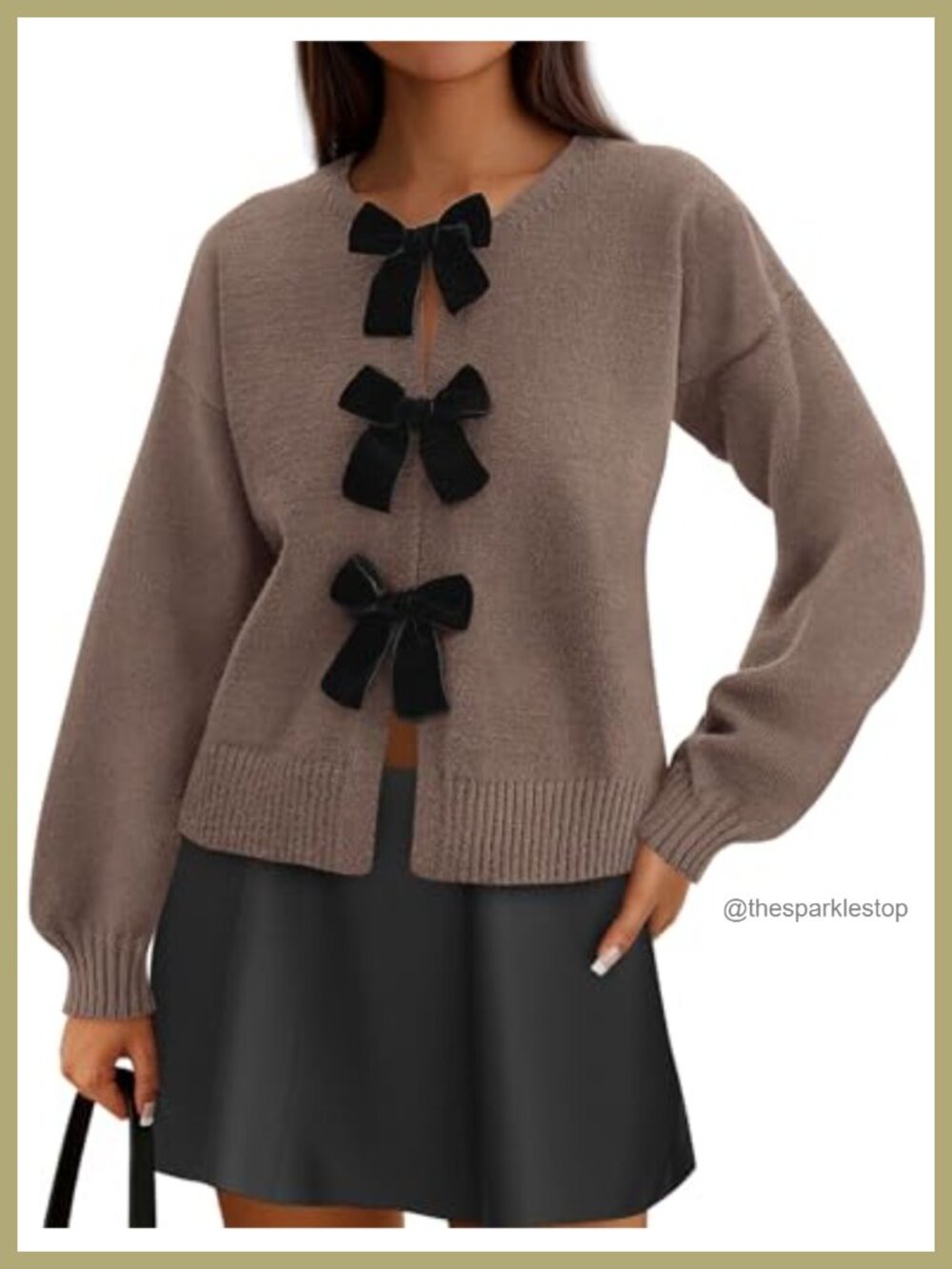 Women's Fall Bow Tie Front Cardigan Sweater Long Sleeve Crew Neck Loose Fit